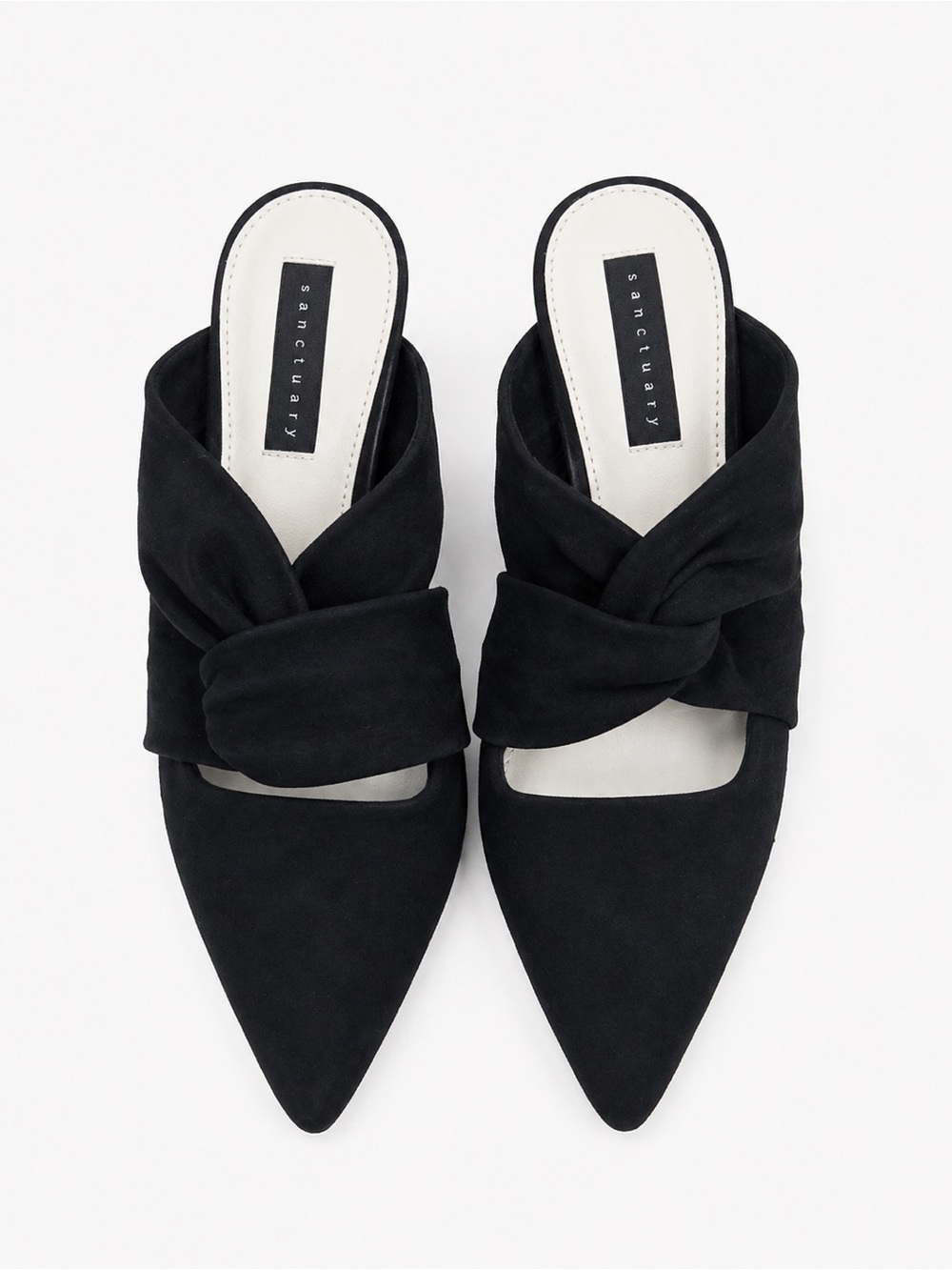 Sanctuary Black Pointed-Toe Knotted Suede Mules